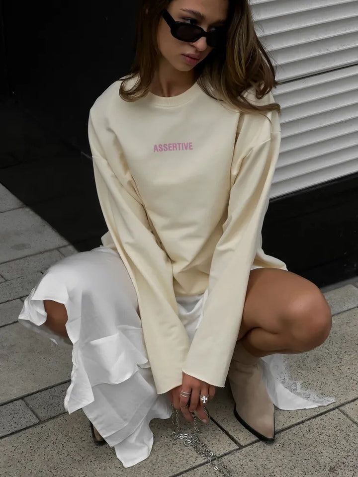Kvinders afslappede oversized sweatshirt med printdesign Skovae