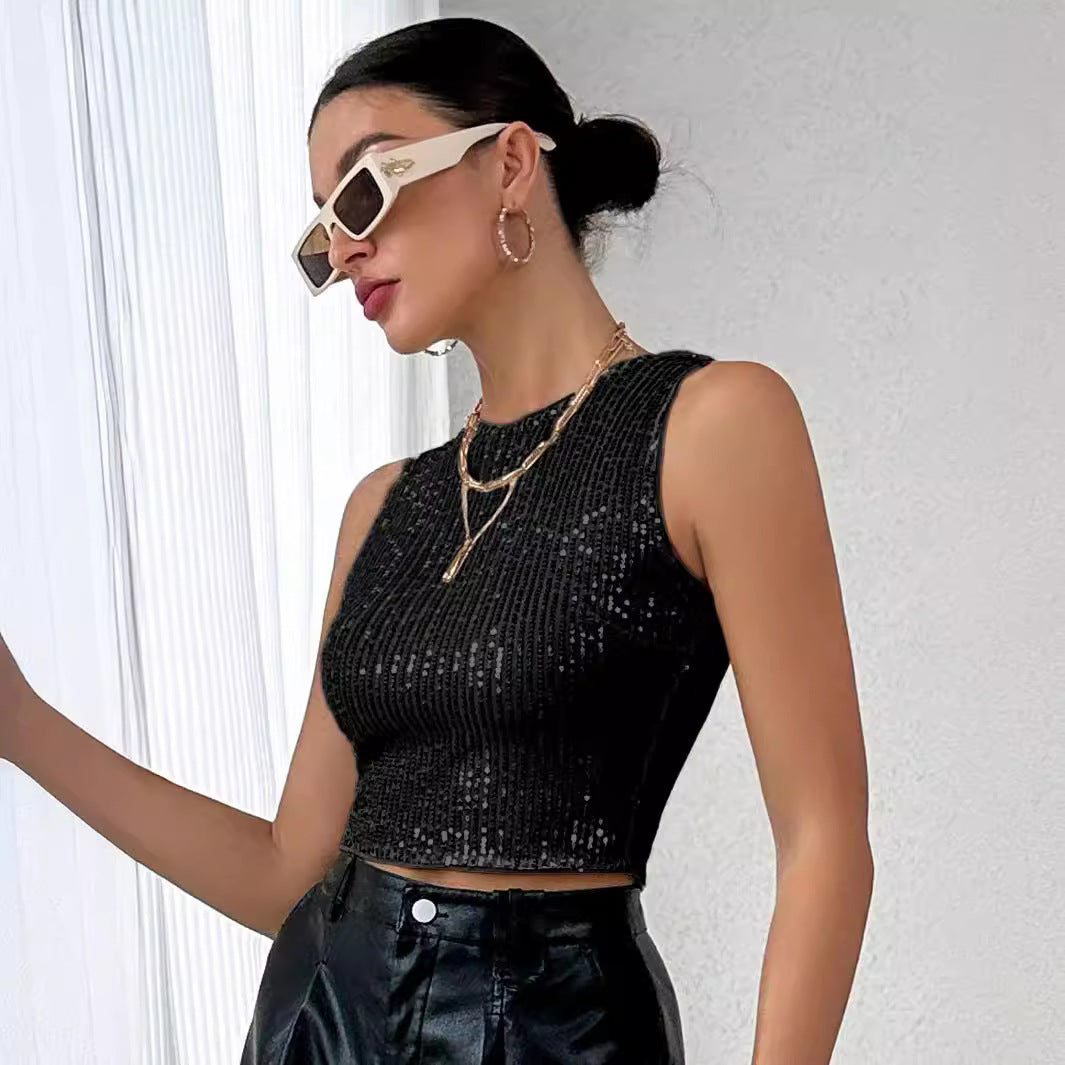 Dame Glitrende Crop-Top med ribbet design Stilla