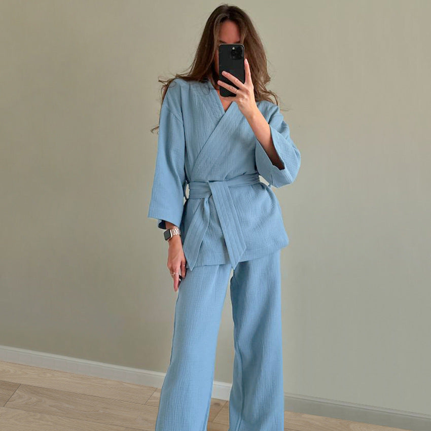 Dame Lounge-sæt med kimono-snit og bredt ben Stilla