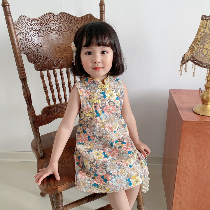 Pige Blomsterprint Ærmeløs Cheongsam Kjole Stilla
