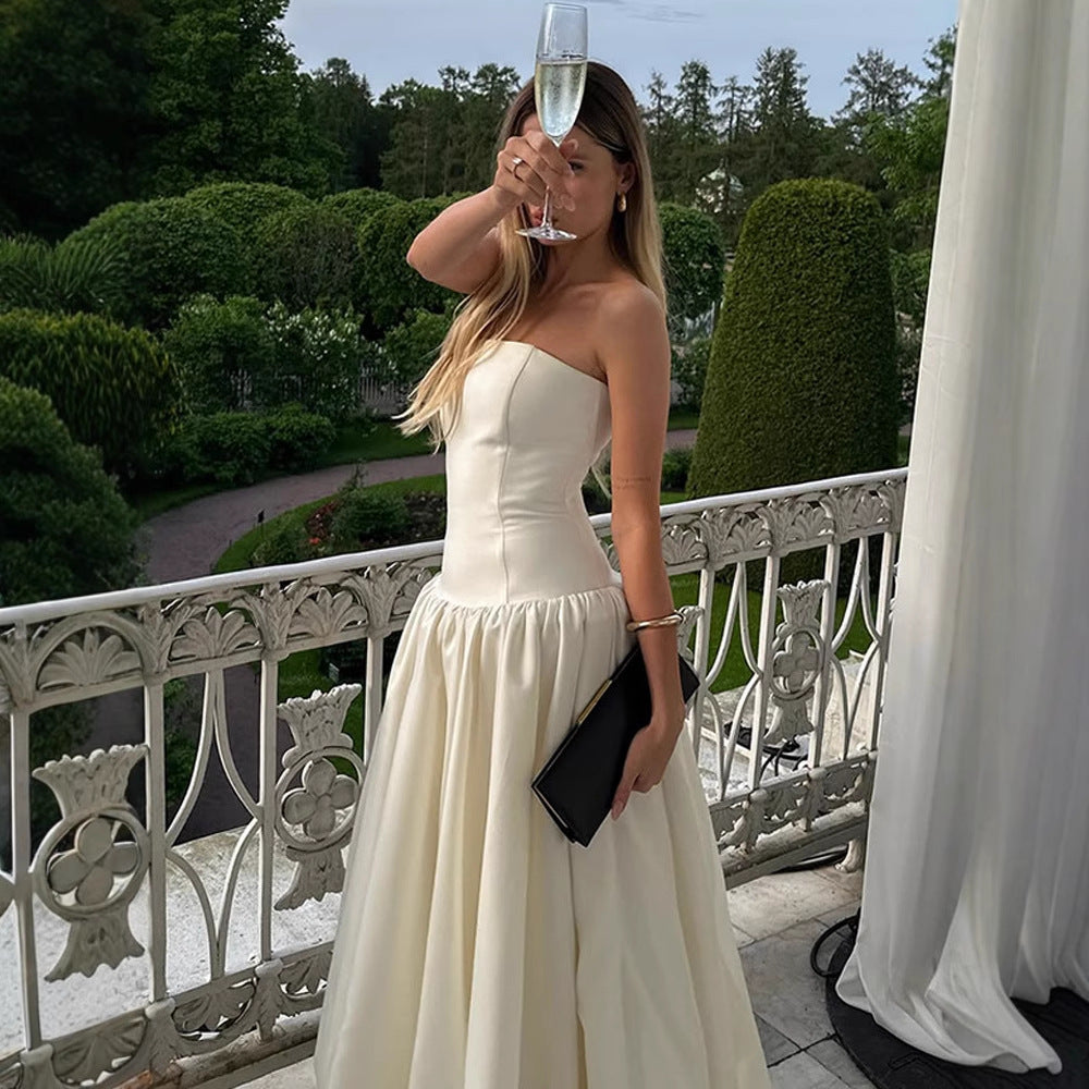 Dame Elegant Talje kjole med skulderfri design Stilla