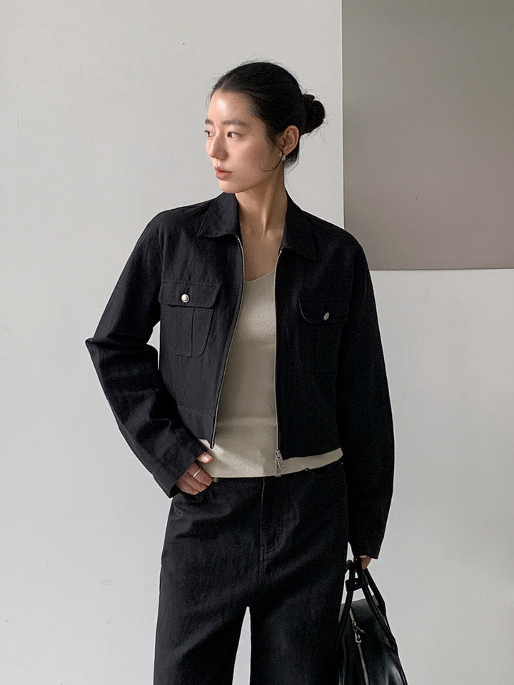Dame cropped Utility-jakke med praktiske lommer og moderne lynlås Stilla
