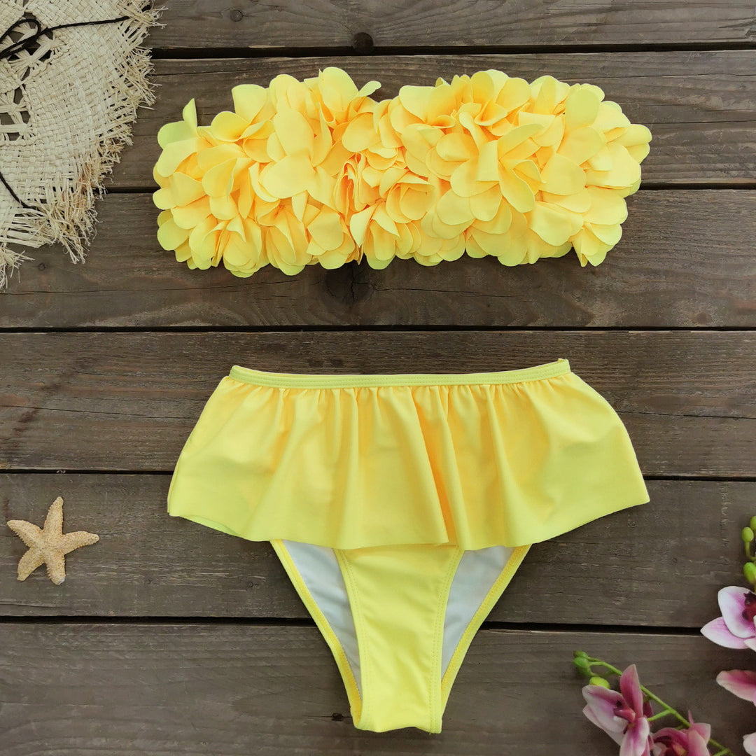 Dame Bikini-sæt med trendy flæse-top og voluminøs talje-bukser Stilla
