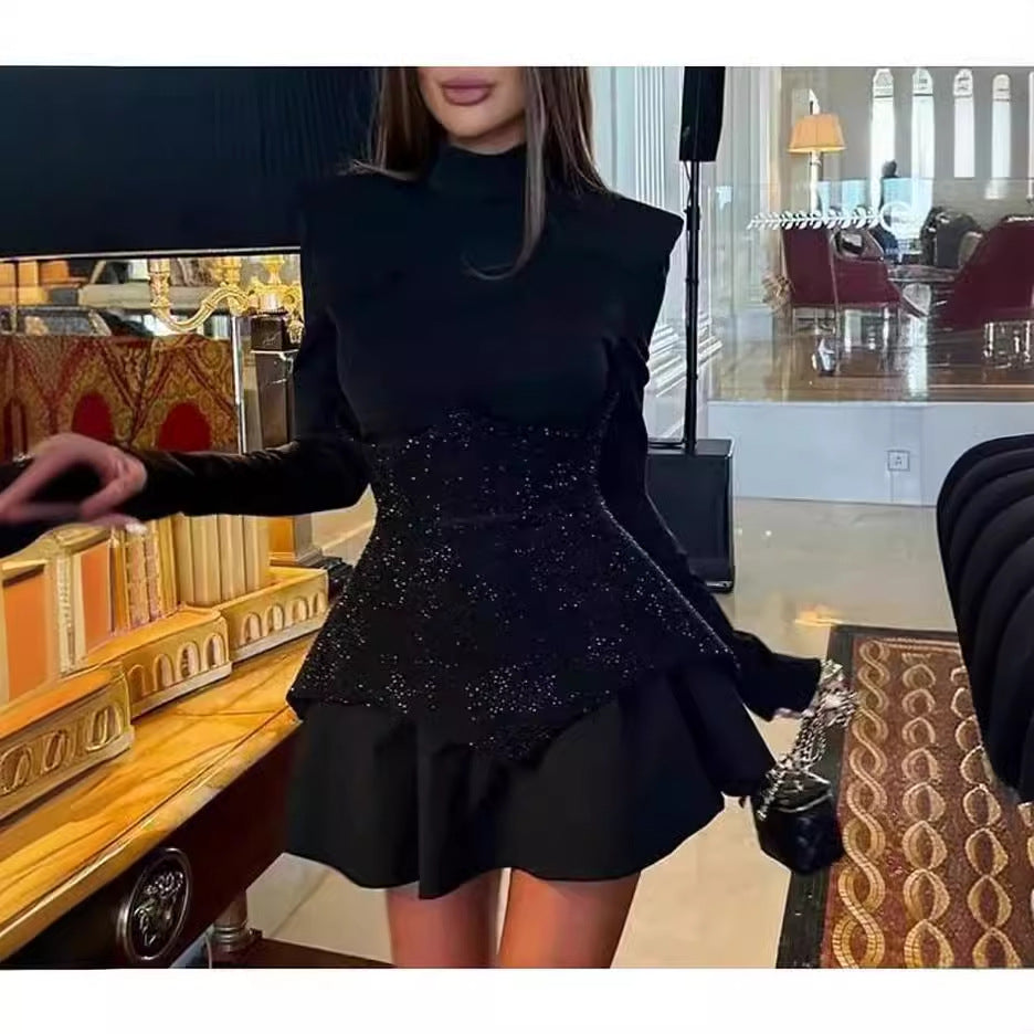 Damer Elegant Festkjole med Glitrende Top og Kirtel Skørt