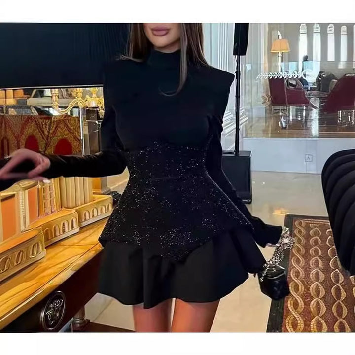 Damer Elegant Festkjole med Glitrende Top og Kirtel Skørt