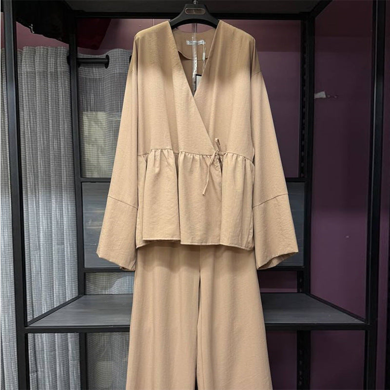 Dame elegant og afslappet lounge-sæt med oversized bluse og flydende bukser Stilla