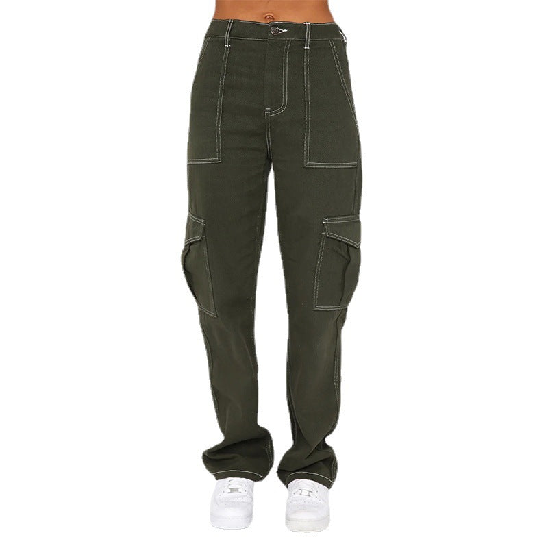 Dame Cargo Jeans med høje lommer og stående syninger Stilla