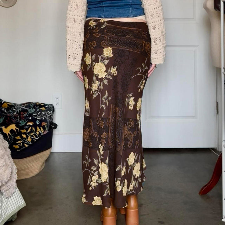 Dame Maxi Skirt med blomsterdesign og transparent chiffon overlay Skovae