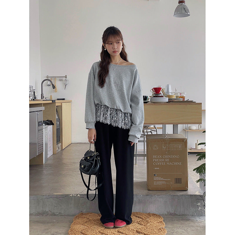Dame afslappet sweatshirt med trendy asymmetrisk design og dekorative rhinestone-detaljer Stilla