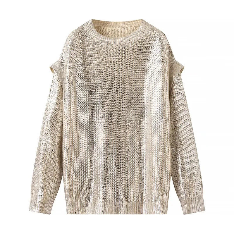 Damer Glitrende Strikket Sweater med Moderne Snit Stilla