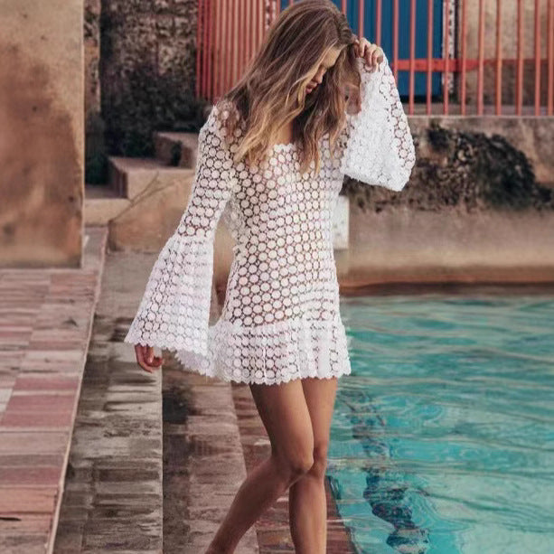 Damer Fin Hæklet Kjole i Boho Stil med Bredde Ærmer Skovae