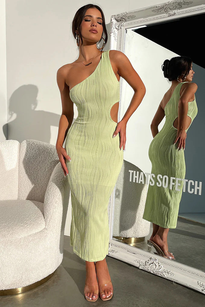 Damer Elegant Stretch-Midi-Kjole med asymmetrisk Udsnit og Cut-Out-detaljer Skovae