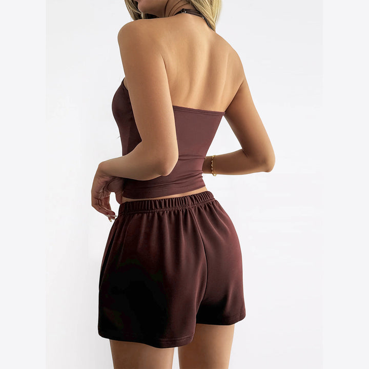 Damer Sportligt To-delt Sæt med strapless Top og elastiske Shorts Skovae
