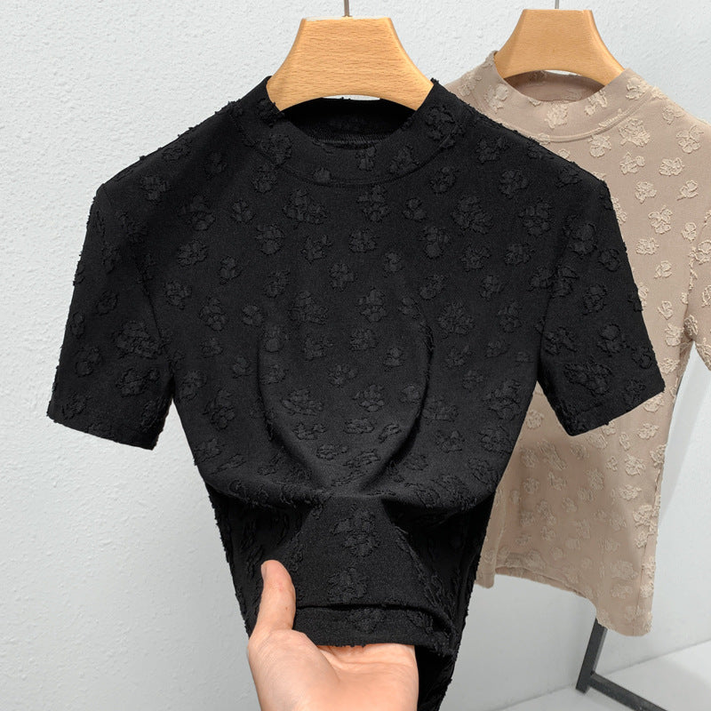 Dame Kortærmet T-shirt med elegant 3D-blomsterprint og tætsiddende snit Stilla