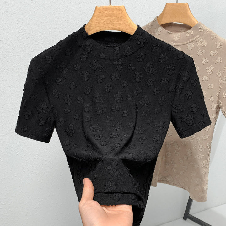 Dame Kortærmet T-shirt med elegant 3D-blomsterprint og tætsiddende snit Stilla