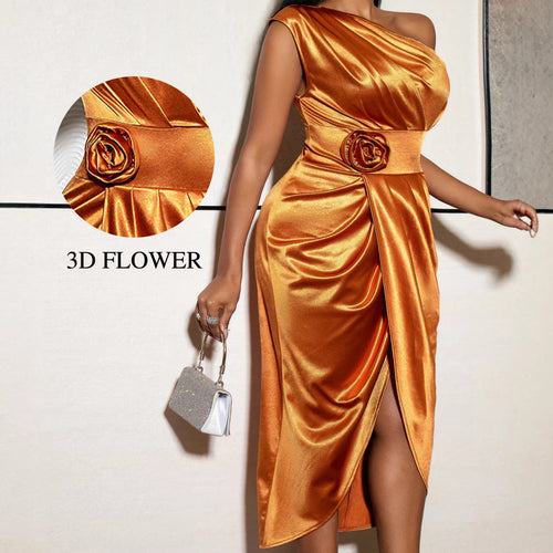 Damer Elegant Wrap Kjole med 3D-blomsterapplikation Skovae