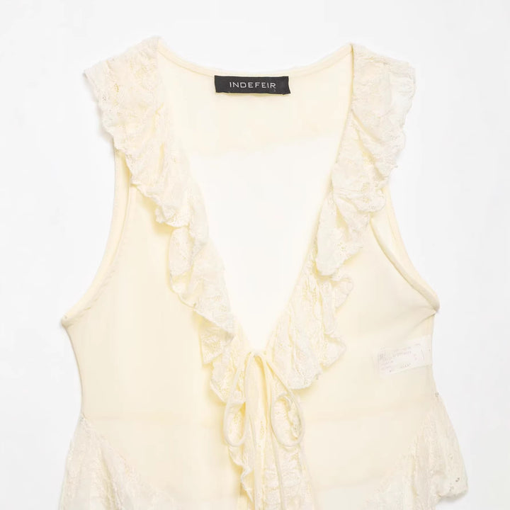 Dame rynket bluse med spids dekoration Skovae