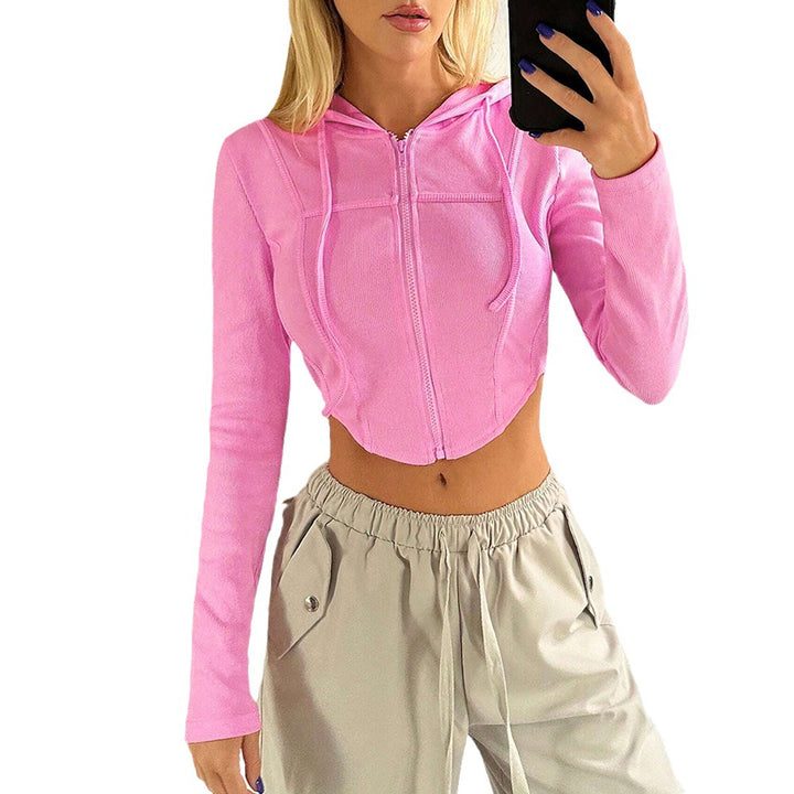 Dame cropped zip hoodie med lange ærmer og figursyet snit Stilla
