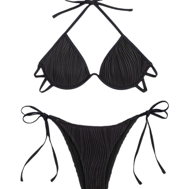 Dame triangel-bikini med elegant ribstruktur og justerbare bånd Stilla