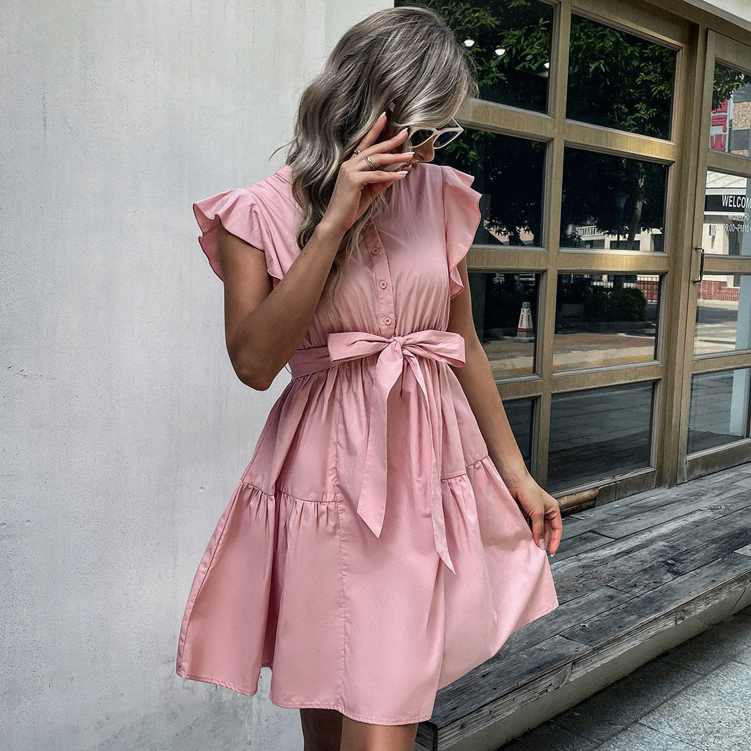 Stilla | Chic Ruffle Cape Sleeve Vest Kjole
