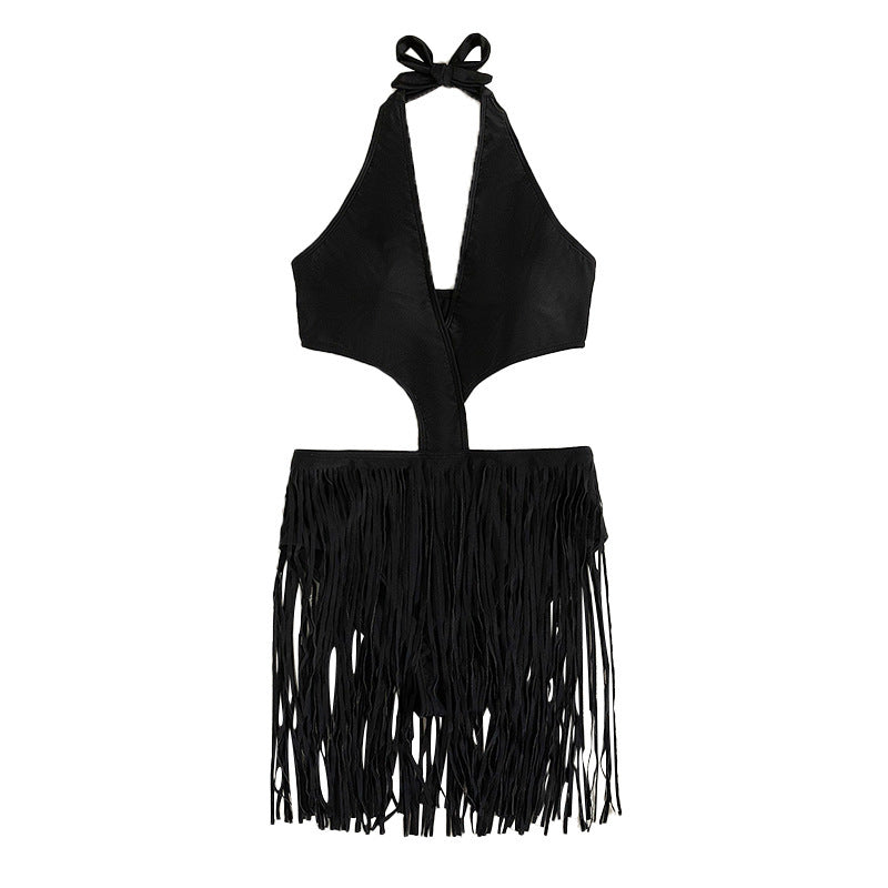 Dame one-piece badedragter med fashionable frynsekjole Skovae