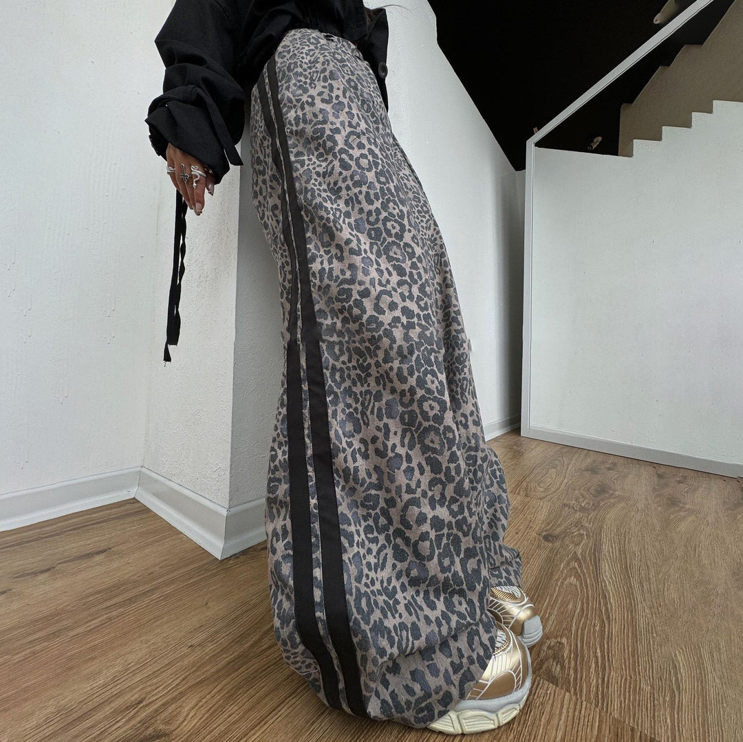 Dame Elegant Maxi Bukser med Leopard Print Stilla