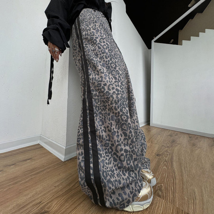 Dame Elegant Maxi Bukser med Leopard Print Stilla
