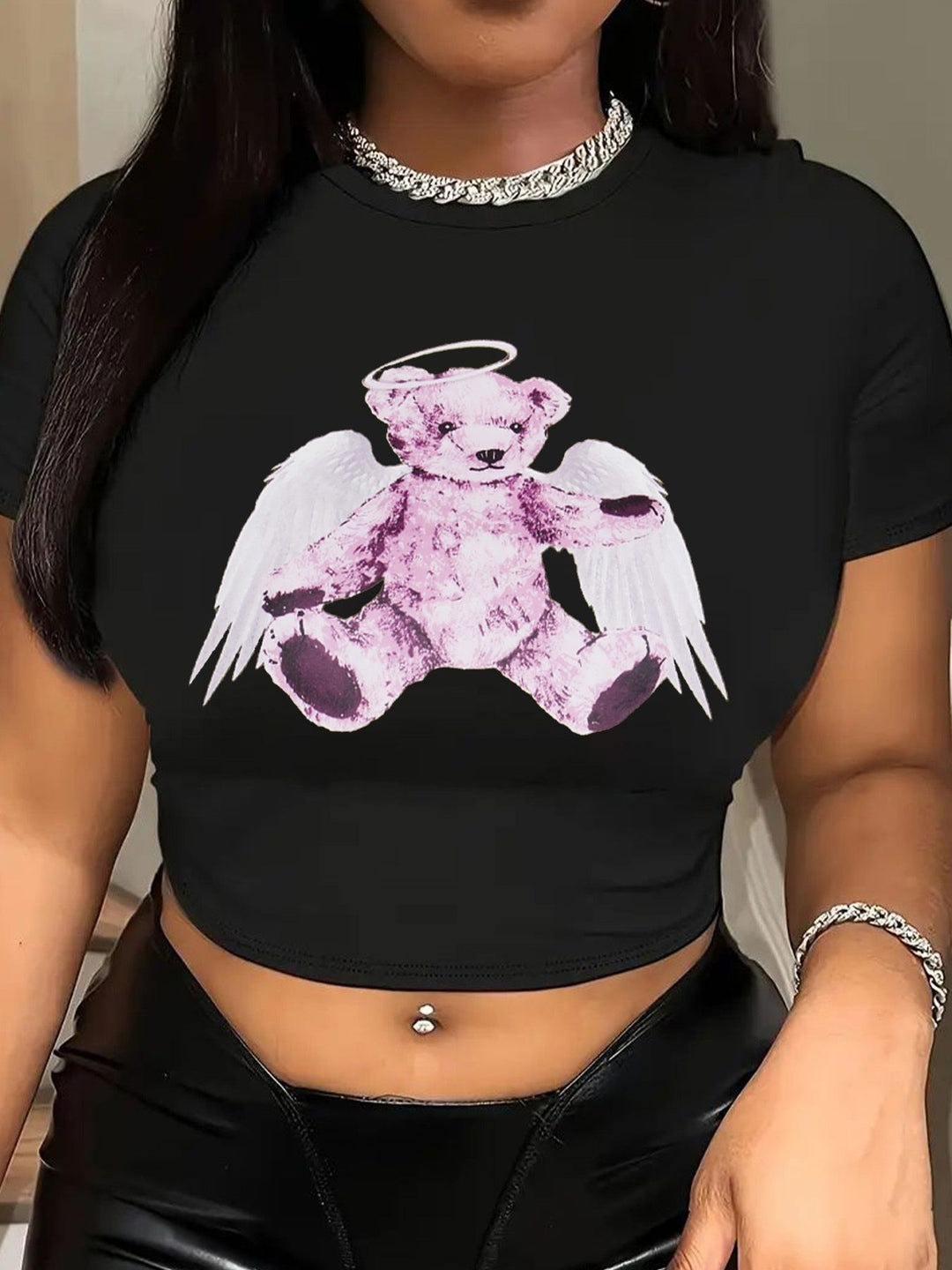Dame Crop-T-Shirt med iøjnefaldende statement-print Skovae 1777452337