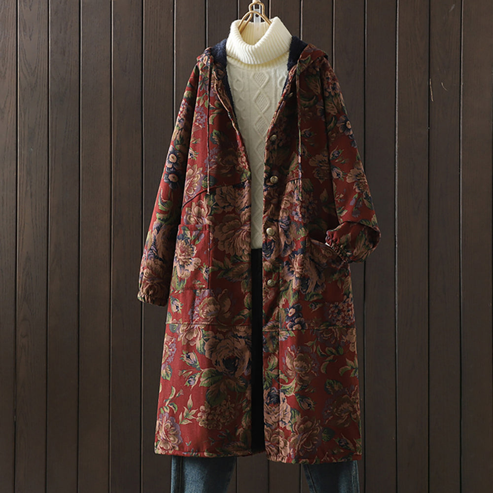 Stilla | Lang Vintage Frakke Med Blomsterprint
