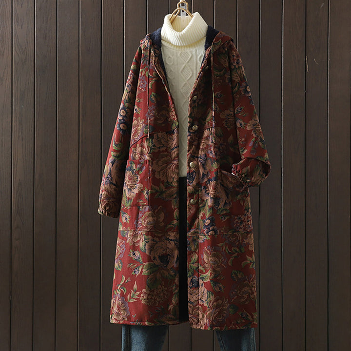 Stilla | Lang Vintage Frakke Med Blomsterprint