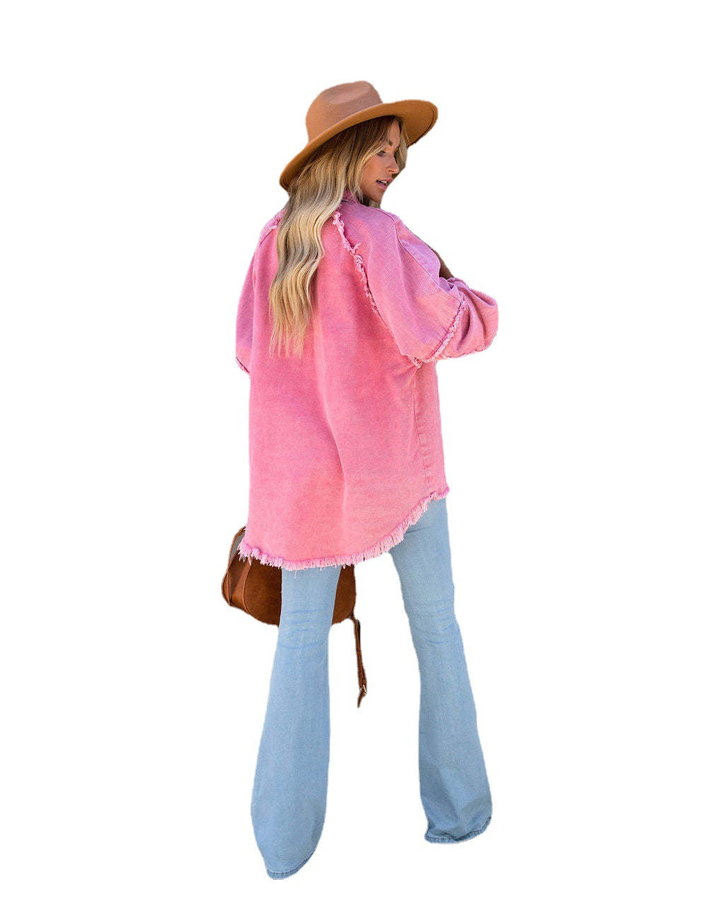 Damer Oversized Denim-Skortejakke med frynset kant og patchwork-detalje Stilla