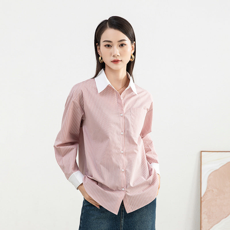 Dame Klassisk Bluse med moderne stribet mønster og krave Stilla