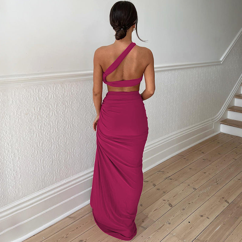 Dame Elegant Wrap Kjole med ensidig Skulderdesign Skovae