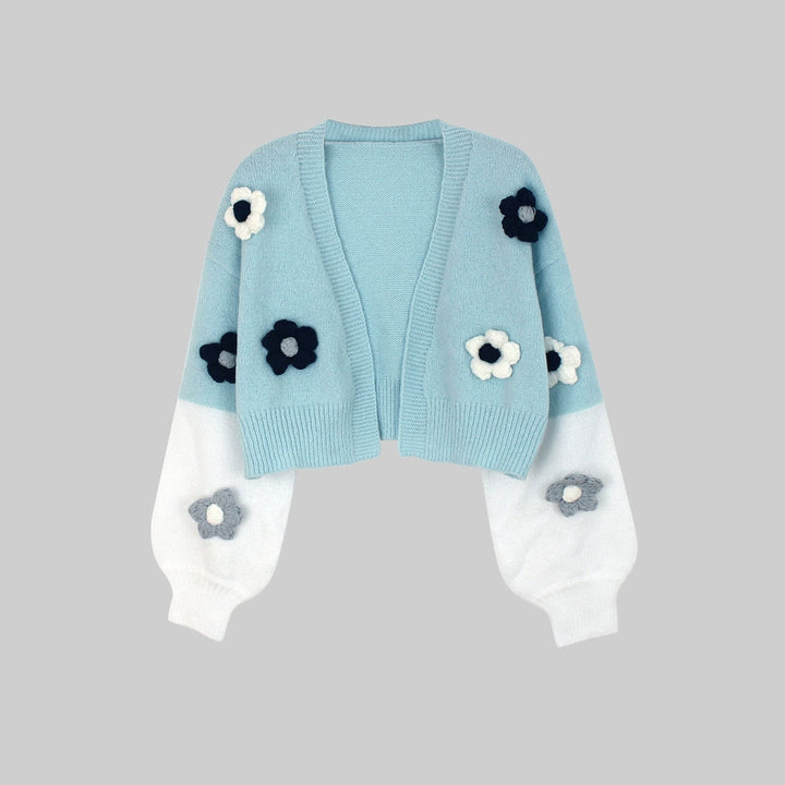 Dame trendy strikcardigan med blomsterapplikationer og løstsiddende pasform Stilla