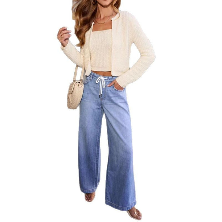 Kvinder Bred Skåret Jeans med Justerbar Talje og Moderne Vaskede Effekter Stilla