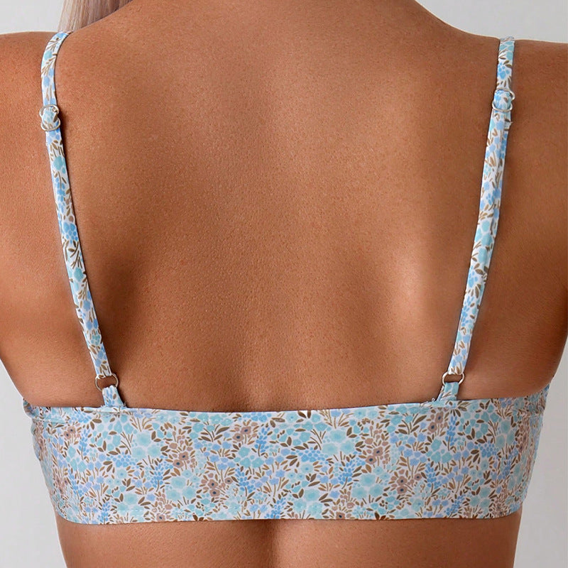 Dame bikini sæt med blomstret tryk og elastiske stropper Skovae