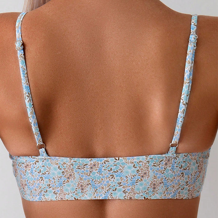 Dame bikini sæt med blomstret tryk og elastiske stropper Skovae