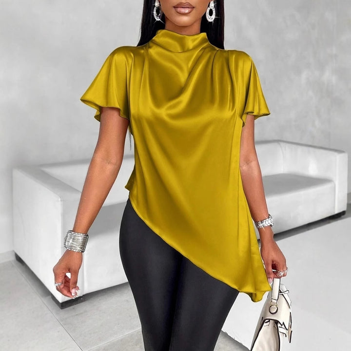 Dame asymmetrisk satin top med elegante puffy ærmer Stilla