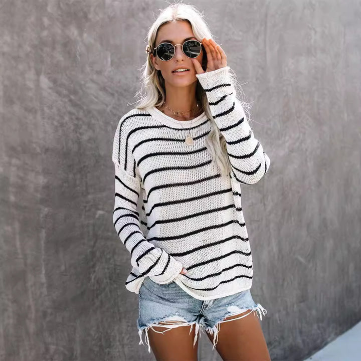 Damer stribet Casual Pullover i højkvalitets strikmateriale Stilla