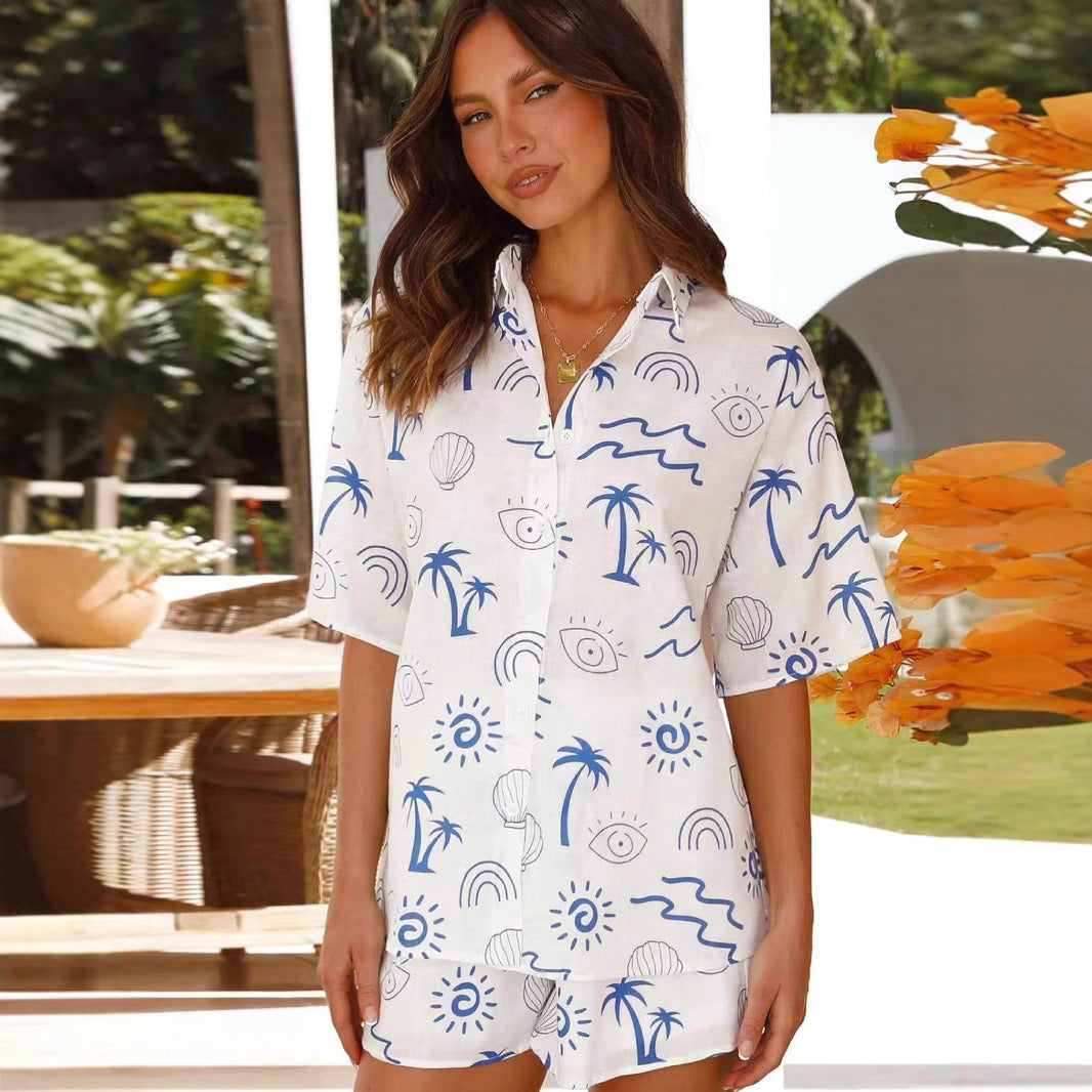 Dame fritidsbluse med maritimt mønster Stilla