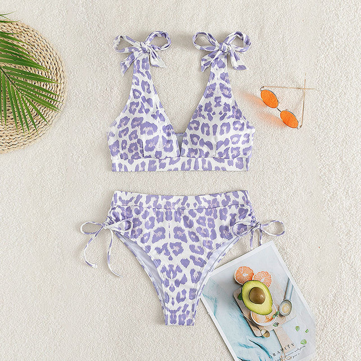 Damer Højskåret Bikini med sportligt design og legende bindebånd Skovae