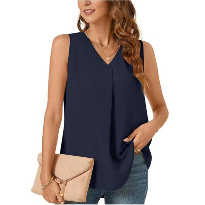 Dame ærmeløs Viskose-top med elegant fold-design Stilla