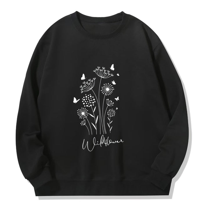Kvinders sweatshirt med blomster vildblomst tryk og hyggelig indvendig foer Stilla