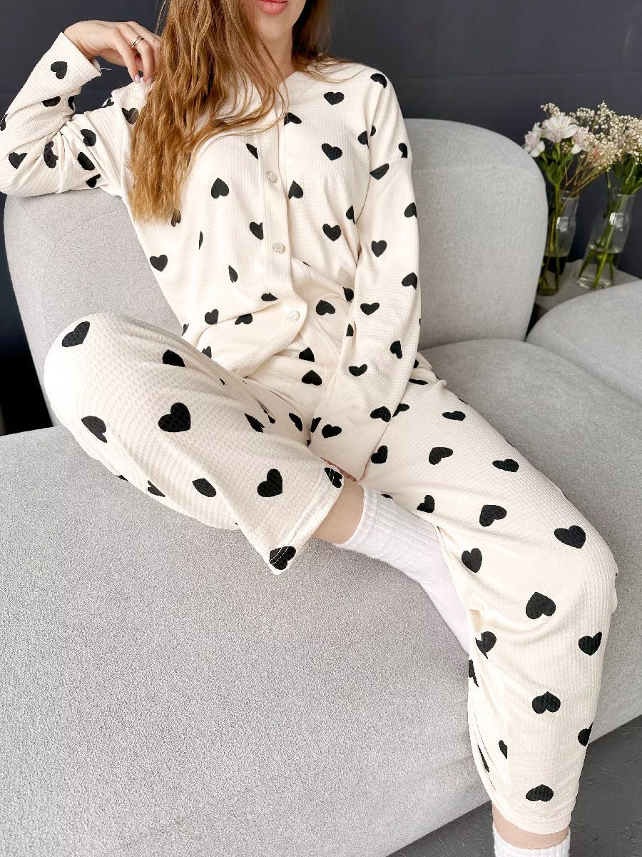 Dame komfortabel Pyjamas med hjerte mønster Stilla