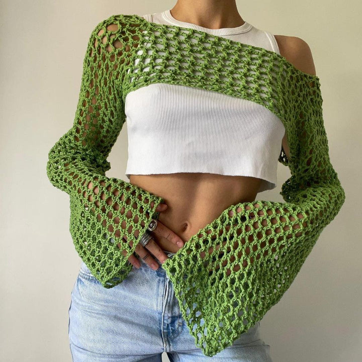 Dame hæklede langærmet top med off-shoulder design Skovae