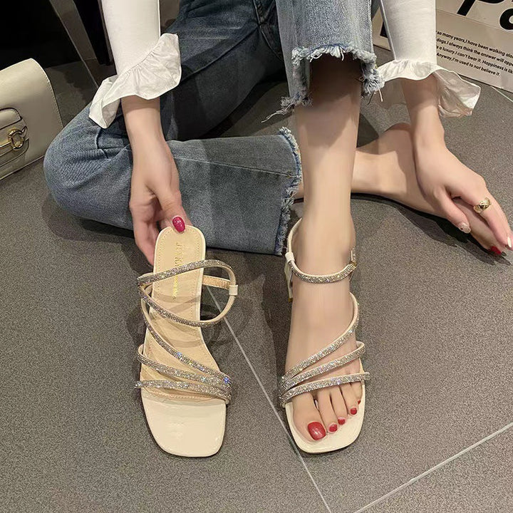 Dame Strappy Blokhæl Sandaler med Strass-detalje Stilla
