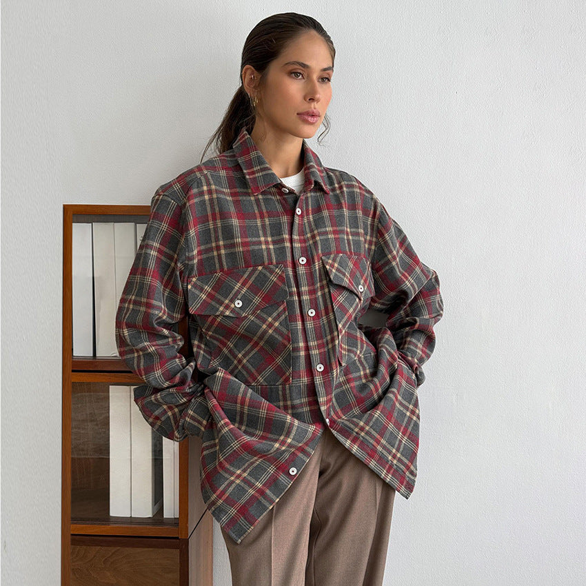 Dame Tjekkede Flannel Skjortejakke med to lommer Stilla