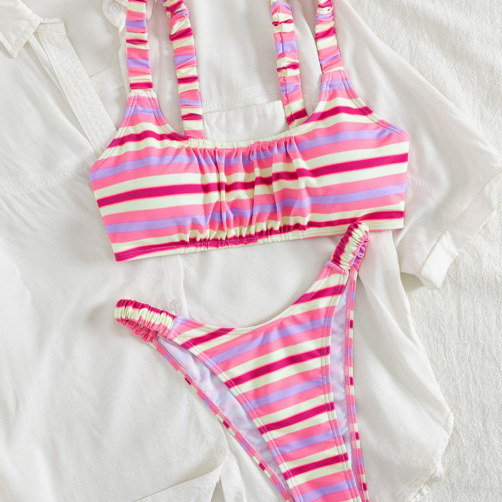 Dame Sporty bikini med moderigtigt stribemønster og elastisk linning Skovae