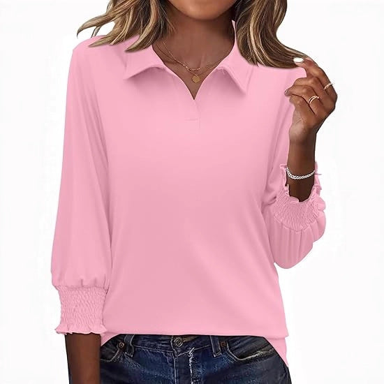 Dame Elegant Polo Shirt med Ruffle Detaljer Stilla
