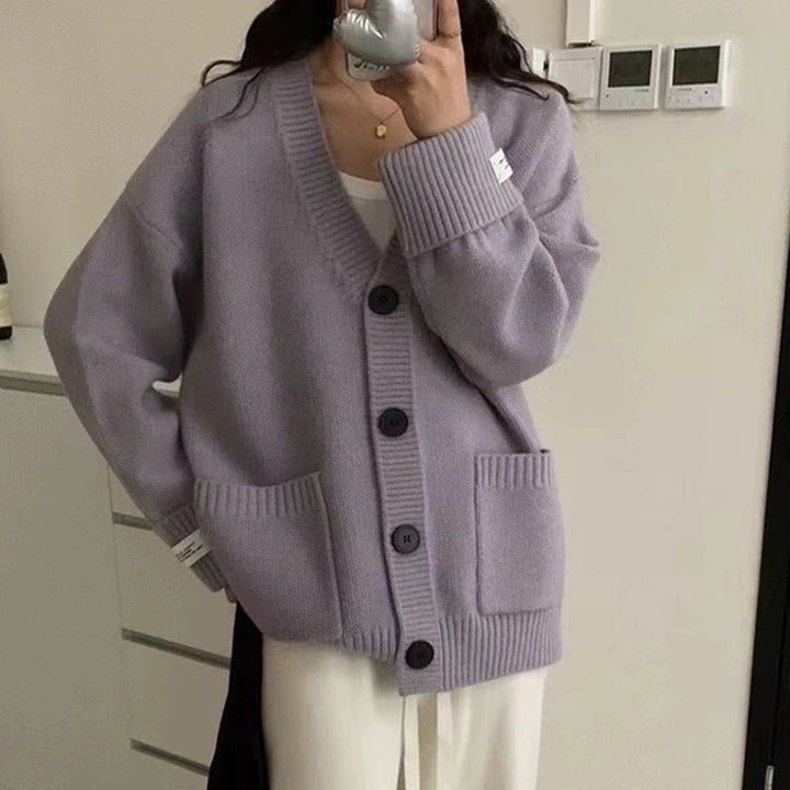 Kvinders Casual Oversized Cardigan med Store Lommer og Knap Detaljer Stilla